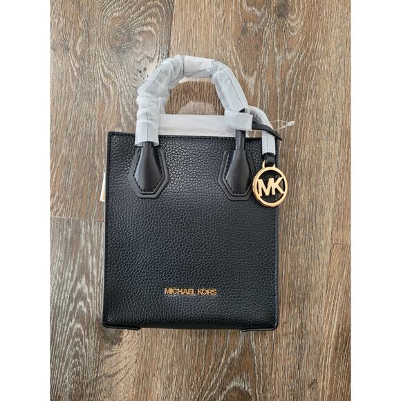 Michael Kors Mercer Black X-Small Mini NS Shopper Leather Crossbody Bag #4‎ - Picture 1 of 5